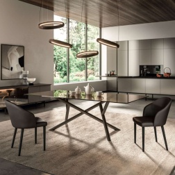 Tavolo fisso Random con Piano in Cristallo, Ceramica e Marble Glass 200x100 cm